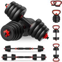 Kit Halteres 6 Em 1 Peso Musculação Até 15Kg Ajustável Preto