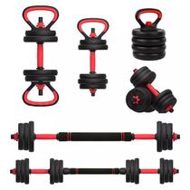 Kit Halteres 6 em 1 Peso Musculação até 20kg Ajustável Preto