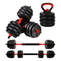 Kit Halteres 6 Em 1 Peso Musculação Até 40kg Ajustável Preto
