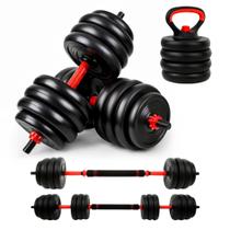 Kit Halteres 6 em 1 Peso Musculação até 40kg Ajustável Preto