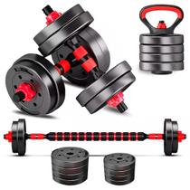Kit Halteres Ajustável Consport 6 em 1 Com Barra, Anilhas e Kettlebell para Treino em Casa
