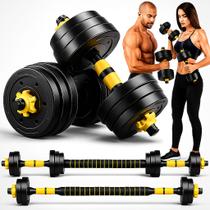 Kit Halteres Anilha Barra 3 em 1 Musculação Peso Academia Ajustável 40kg Segurança e Durabilidade Kit Halteres Anilha Barra 3 em 1 Musculação Peso Academia Ajustável 40kg Segurança e Durabilidade