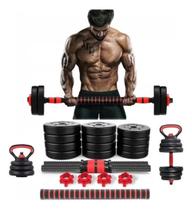 Kit Halteres Anilhas Kettlebell Ajustáveis Fit 6 Em 1 15Kg