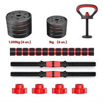 Kit Halteres Barra Kettlebell dumbell 6 em 1 Peso Musculação treino em casa 9 kg - Consport