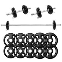 Kit Halteres De Anilhas E Barras Fitness - 14Kg + Barra 120m