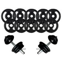 Kit Halteres De Anilhas E Barras Fitness - 16 Peças / 20Kg