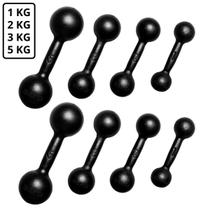 Kit Halteres de Ferro Fundido Preto Pares de 1, 2, 3, e 5 Kg Kit Halteres de Ferro Fundido Preto Pares de 1, 2, 3, e 5 Kg