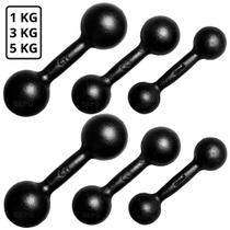 Kit Halteres de Ferro Fundido Preto Pares de 1, 3, e 5Kg