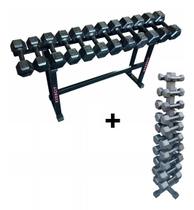 Kit Halteres Dumbbels Sextavados Ferro 1 Ao 20 Kg + Suportes