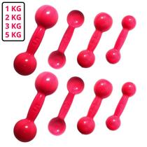Kit Halteres Rosa Redondo Emborrachados Pares de 1, 2, 3 e 5Kg Kit Halteres Rosa Redondo Emborrachados Pares de 1, 2, 3 e 5Kg