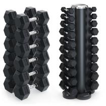 Kit Halteres Sextavado D1FITNESS 1 a 25kg com Suporte Torre
