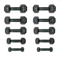 Kit Halteres Sextavados Emborrachados - Pares de 1 a 5 Kg