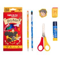 Kit Harry Porter Escolar Lápis Cor Tesoura Borracha Tesoura