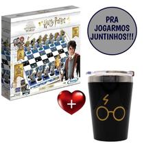 Kit Harry Potter Jogo de Tabuleiro Xadrez Dama e Copo Viagem