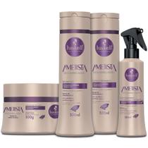Kit Haskell Ametista Tratamento Iluminador e Desamarelador para Cabelos Loiros ou Grisalhos (Shampoo + Condicionador + Máscara + Fluido Iluminador)