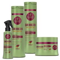 Kit Haskell Bananeira Pós-Química Shampoo Condicionador Máscara 300ml/gr Fluido