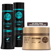 Kit Haskell Cachos Sim 300ml + Máscara Mandioca 300g - Melhor Cronograma Capilar