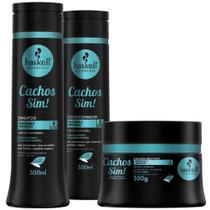 Kit Haskell Cachos Sim Shampoo Condicionador 300ml Máscara Tratamento Definição Nutrição 300g