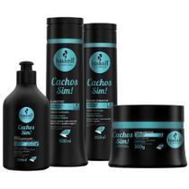 Kit Haskell Cachos Sim Shampoo Condicionador 300ml Máscara Tratamento Leave-In Memorizador 300g