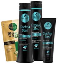 Kit Haskell Cachos Sim Shampoo Condicionador 500ml Gel 240