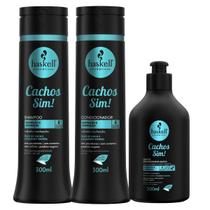 Kit Haskell Cachos Sim Shampoo Condicionador + Leave In Memorizador de Cachos 300g/ml