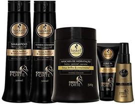 Kit Haskell Cavalo Forte Xampu Shampoo Condicionador 500ml Máscara 500g Selante 40ml Leave in 150g 5 itens