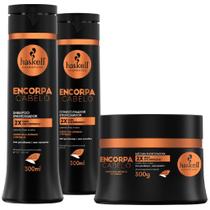Kit Haskell Encorpa Cabelo Shampoo Condicionador Engrossador 300ml Máscara Tratamento Creme 300g Kit Haskell Encorpa Cabelo Shampoo Condicionador Engrossador 300ml Máscara Tratamento Creme 300g