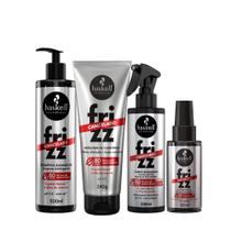 Kit Haskell Frizz Cancelado Shampoo 300ml + Máscara 240g + Fluido + Sérum Anti Frizz, Brilho e Proteção