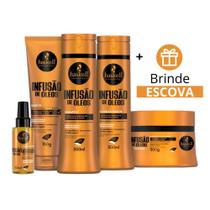 Kit Haskell Infusão de Óleos Shampoo 300ml, Condicionador 300ml, Máscara 300g, Leave-in 150g, Finalizador 100ml + Escova