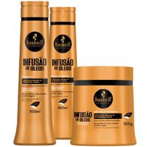 Kit Haskell Infusão de Óleos Shampoo Condicionador 500ml Máscara Tratamento 500g Nutrição