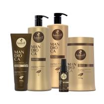 Kit Haskell Mandioca Sh Cond Máscara 1L Reparador + Ativador Cachos