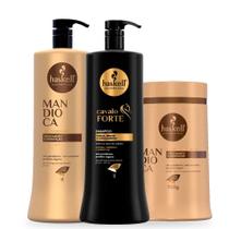 Kit Haskell Shampoo Cavalo Forte 1 Litro + Condicionador 1l E Máscara 900g Mandioca