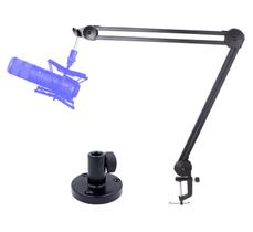 Kit Haste/Pedestal Articulado c/ Molas Internas p/ Microfone Condensador, Shure SM7B,Rode,Preto
