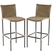 Kit Havaí 2 Banquetas em Fibra Sintética Artesanal para Ilha de Cozinha, Edícula - Teca Estonado Kit Havaí 2 Banquetas em Fibra Sintética Artesanal para Ilha de Cozinha, Edícula - Teca Estonado