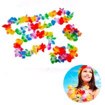 Kit Havaiano Colar Coroa Pulseira Tradicional Carnaval 4 pçs
