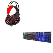 Kit Headset Gamer com microfone e Teclado gamer com fio LED RGB Hayom