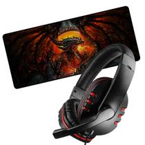 Kit Headset Vermalho e Mousepad Grande de 70X35 Gamer
