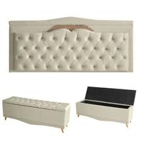 Kit Helena Cabeceira De Cama Painel e Calçadeira Baú King 195 Cm Suede Porcelana Eli Móveis e Decoração