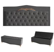 Kit Helena Cabeceira De Cama Painel e Calçadeira Baú Queen 160 Cm Suede Grafite Eli Móveis e Decoração