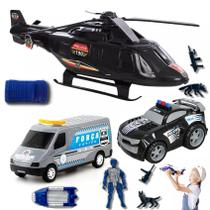Kit Helicóptero De Brinquedo Força Tática Van Carro Polícia Cachorro Bote