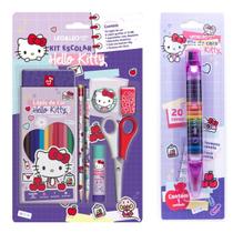 Kit Hello Kitty Giz de Cera Caneta + Kit Escolar Leo&Leo Kit Hello Kitty Giz de Cera Caneta + Kit Escolar Leo&Leo