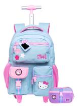 Kit Hello Kitty Jeans Mochila 2EM1 Rodas + Estojo Box Luxo