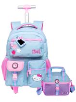Kit Hello Kitty Jeans Mochila Rodas + Lancheira Grande Luxo