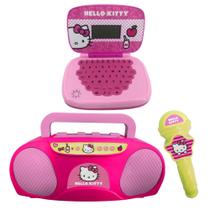 Kit Hello Kitty - Laptop Infantil Bilíngue + Boombox Karaoke Kit Hello Kitty - Laptop Infantil Bilíngue + Boombox Karaoke