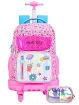 Kit Hello Kitty Metallic Mochila 4 Roda + Estojo Box Luxo