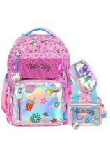 Kit Hello Kitty Metallic Mochila Costas + Lancheira + Estojo