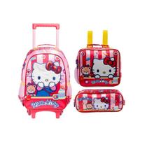 Kit Hello Kitty Mochila Rodinha Lancheira Estojo Duplo 2026 - Rosa - Hello Kitty