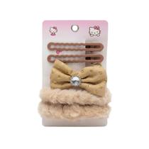 Kit Hello Kitty Presilha e Elástico Felpudo Acessório de Cabelo Scrunchie Infantil Feminino