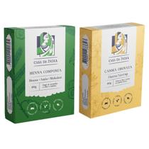 Kit Henna Composta Herbal e Cassia Obovata, Casa da India, Coloração Ruivo Laranjinha + leve pigmentação Louro Dourado Kit Henna Composta Herbal e Cassia Obovata, Casa da India, Coloração Ruivo Laranjinha + leve pigmentação Louro Dourado