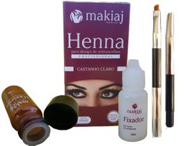 Kit Henna Design Sobrancelha Profissional Makiaj +Pincel Castanho Claro Efeito Natural